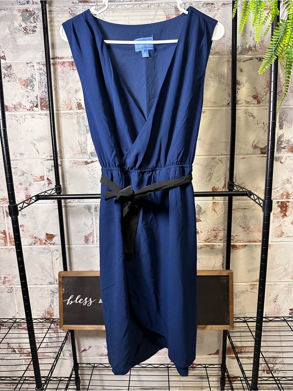 Simply Vera Vera Wang Navy Midi Dress with Black Tie and POCKETS